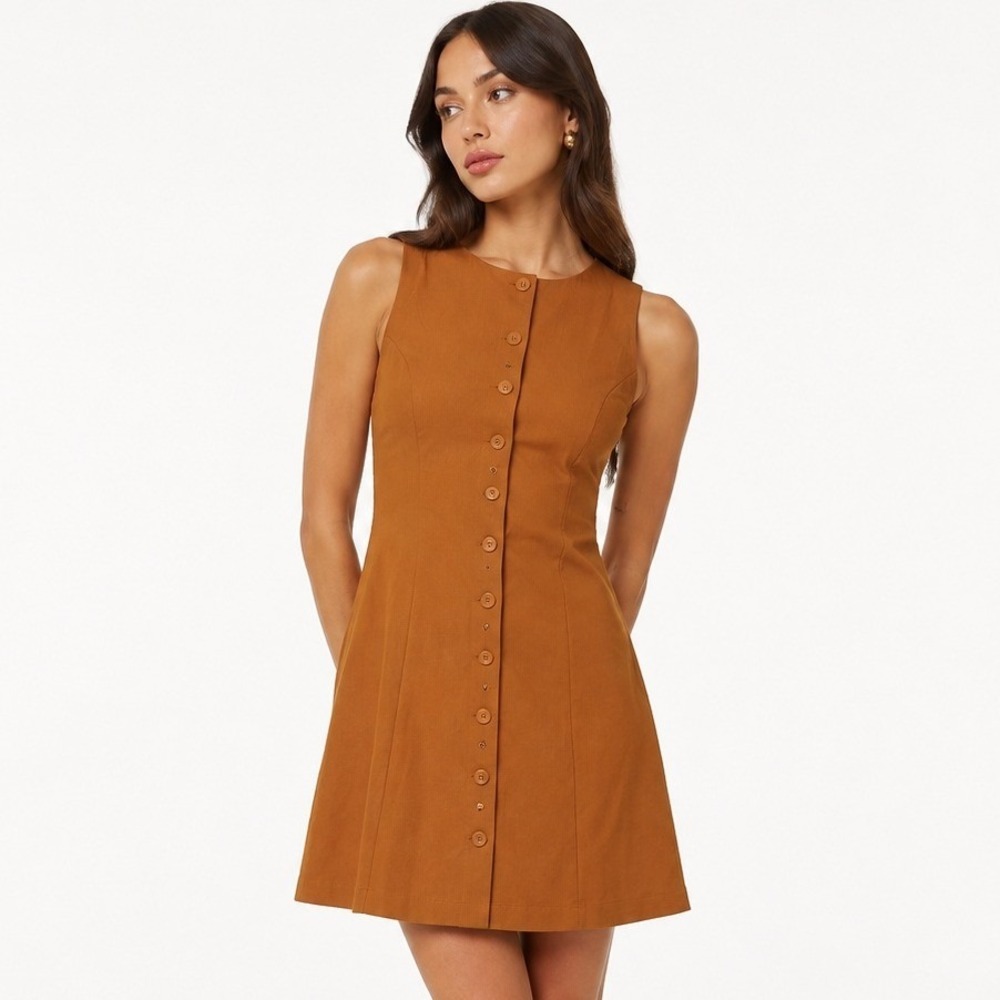 Montgomery Post Womens Tan Sleeveless Button Mini Dress Size M NWT